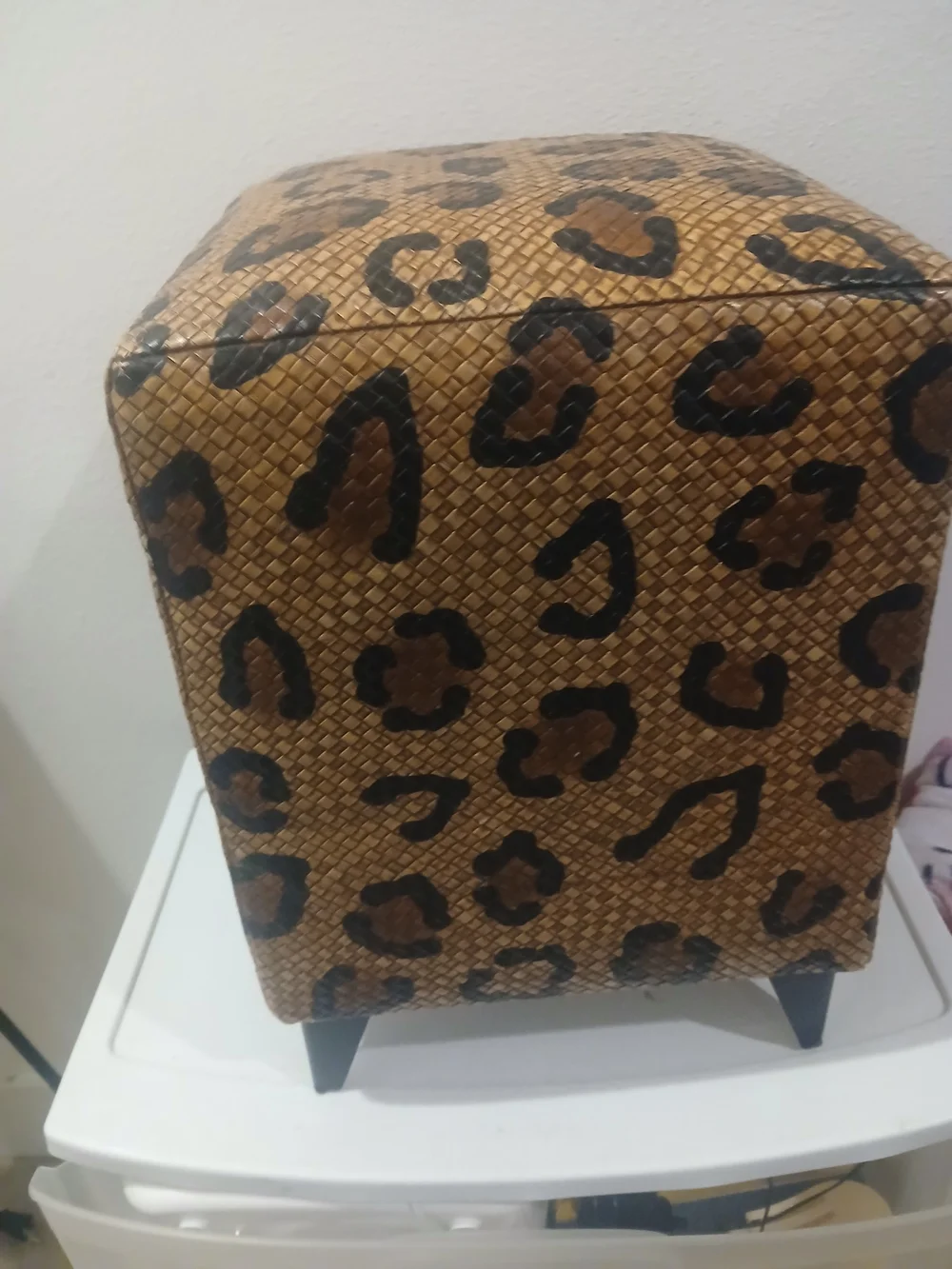 Leopard Print Accent Ottoman - Brown
